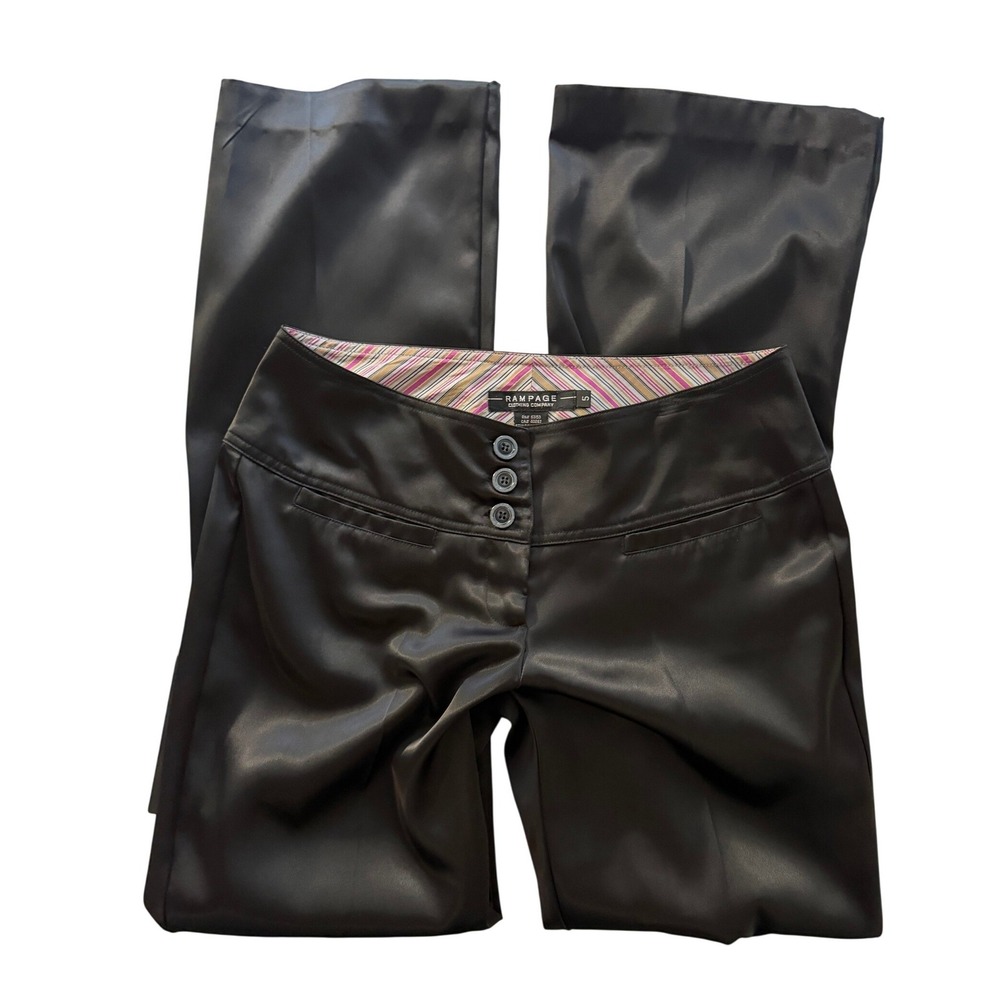Vintage Y2K Rampage Satin Trousers 5 Black Low Rise Wide Leg Three Button Pants